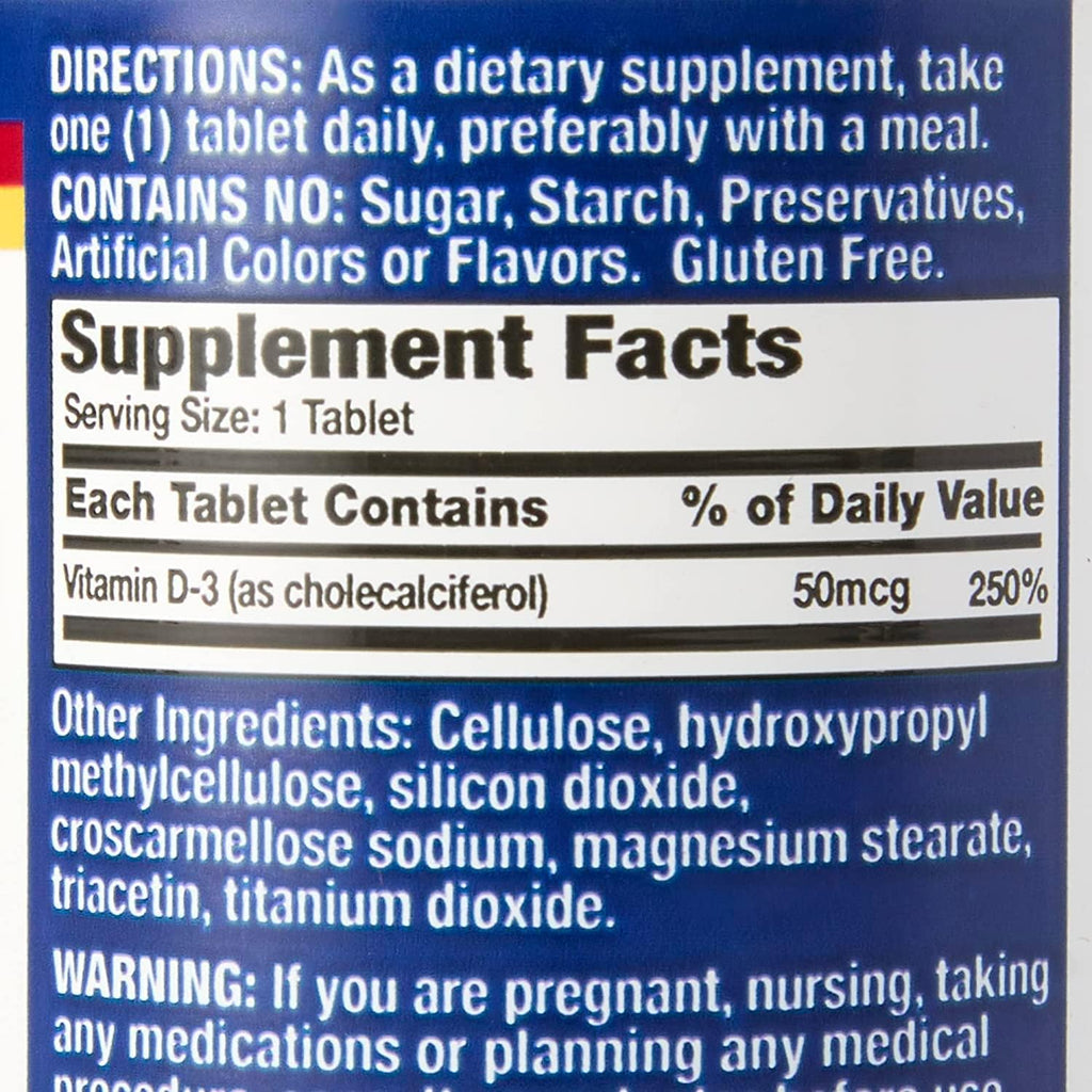 Basic Vitamins Natural Vitamin D-3 2000 IU - 200 Comprimidos Recubiertos