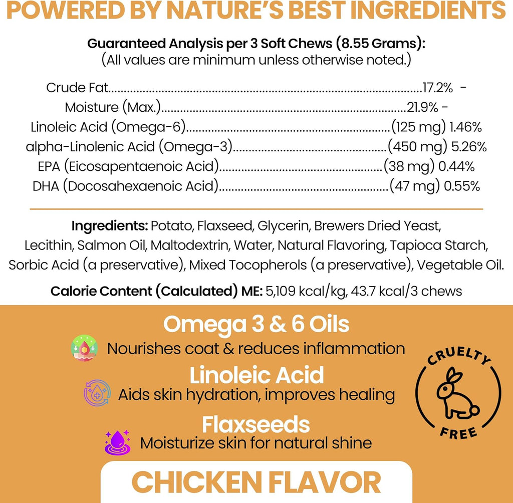 Omega 3 Fish Oil for Dogs - 180 Masticables Blandas para Alivio del Picor y Piel - Aceite de Salmón con EPA y DHA