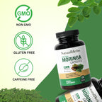 Cápsulas de Moringa Pura - Extracto de Hoja de Moringa para Energía Natural, Digestión y Bienestar Diario | Superfood Verde Vegano | 120 Cápsulas (800mg)