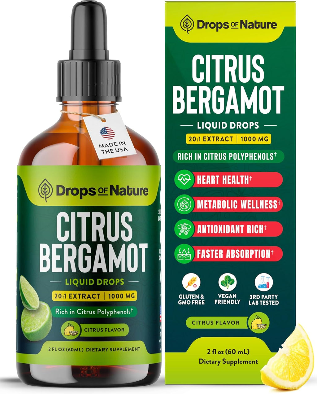 Citrus Bergamot Extract 20:1 - Gotas Líquidas Veganas, Sin Gluten, No GMO (60 ml)