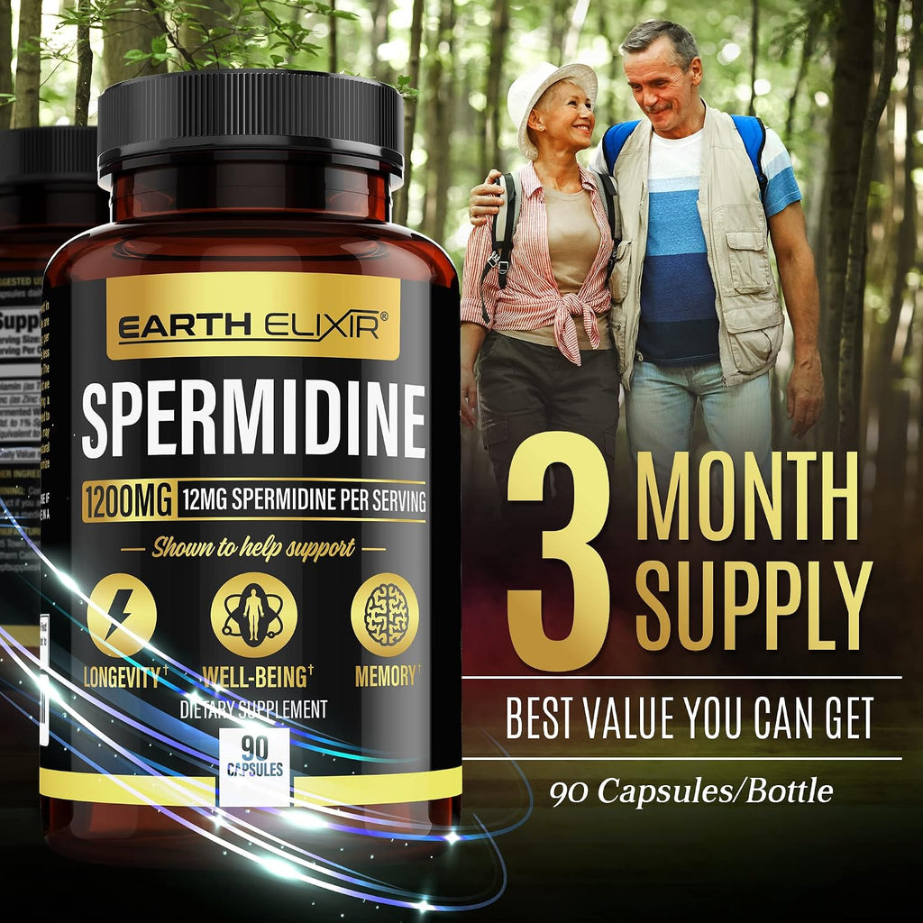 Earth Elixir Espermidina 1200mg (90 Cápsulas) – Antiaging – Extracto de Germen de Trigo Fermentado