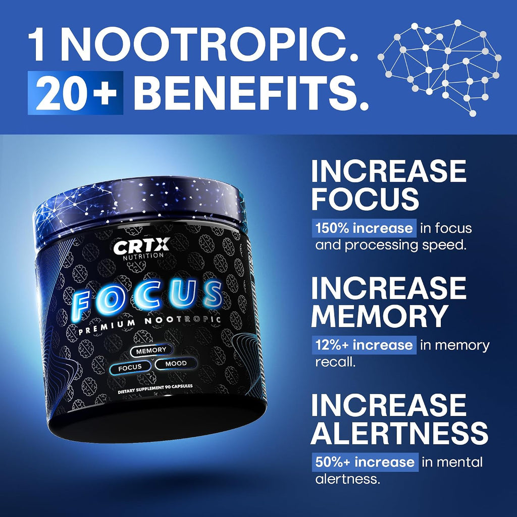 CRTX Nutrition Focus - Suplemento Nootrópico con AlphaGPC, Lion's Mane, Rhodiola - 90 Cápsulas