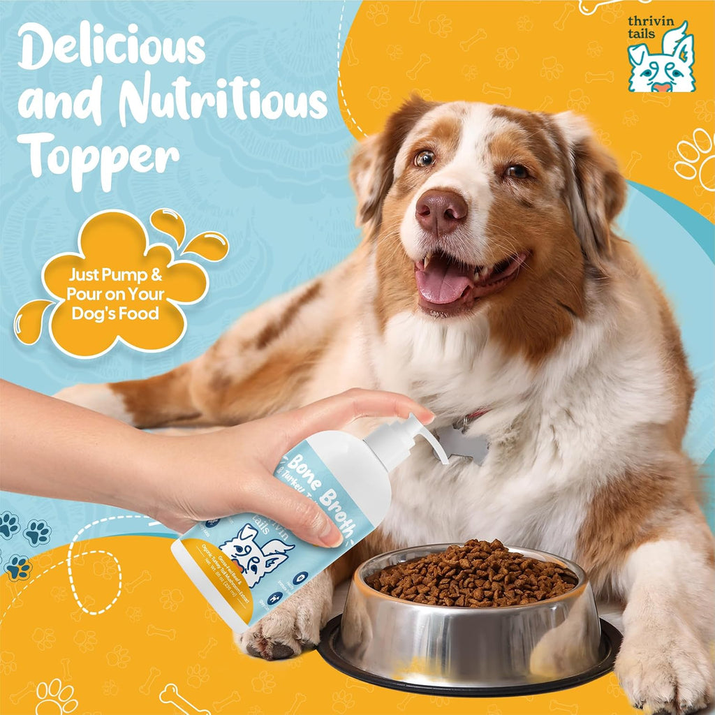 Organic Turkey Tail Mushroom & Liquid Bone Broth Dog Food Topper – Probiotic-Rich, Grain-Free Meal Enhancer for Pets – Supports Immune, Gut & Joint Health – Safe, Human-Grade, Made in USA
