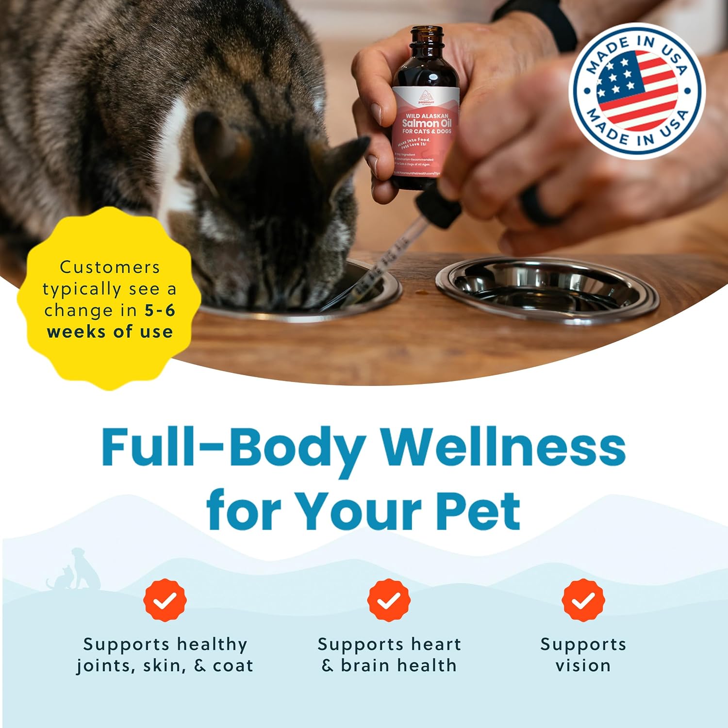 Aceite de Salmón Salvaje de Alaska para Gatos y Perros Pequeños - Apoya la Piel, el Pelaje, las Articulaciones y el Bienestar General - Puro y Premium - 2 oz