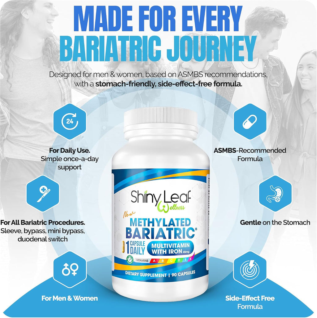 Shiny Leaf Multivitamínico Bariátrico Metilado con Hierro 45mg – Cápsula Diaria – Pack de 4 (360 Cápsulas)