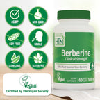 Health Thru Nutrition Berberine HCl 500mg 60 Cápsulas | Suplemento de Alta Potencia | Vegano | Sin OGM | Sin Soja | Probado por Terceros