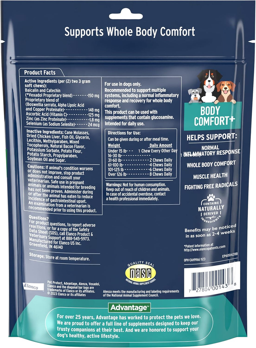 Pet Protect Suplemento Body Comfort+ para Perros, Formulado por Veterinarios con Alenza, Apoya la Respuesta Inflamatoria Normal, Snacks Blandos Sabor a Pollo (120 Unidades)