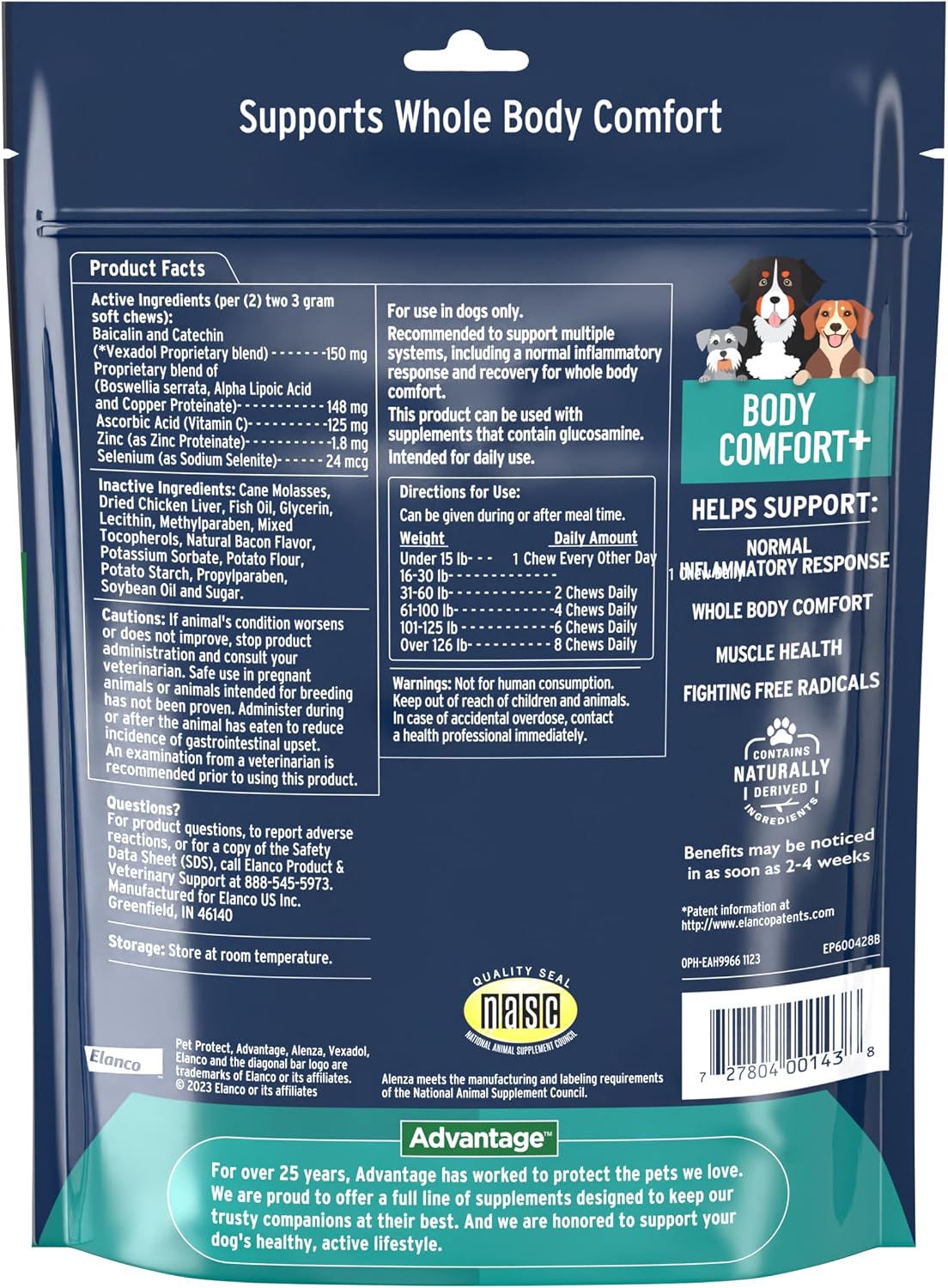 Pet Protect Suplemento Body Comfort+ para Perros, Formulado por Veterinarios con Alenza, Apoya la Respuesta Inflamatoria Normal, Snacks Blandos Sabor a Pollo (120 Unidades)