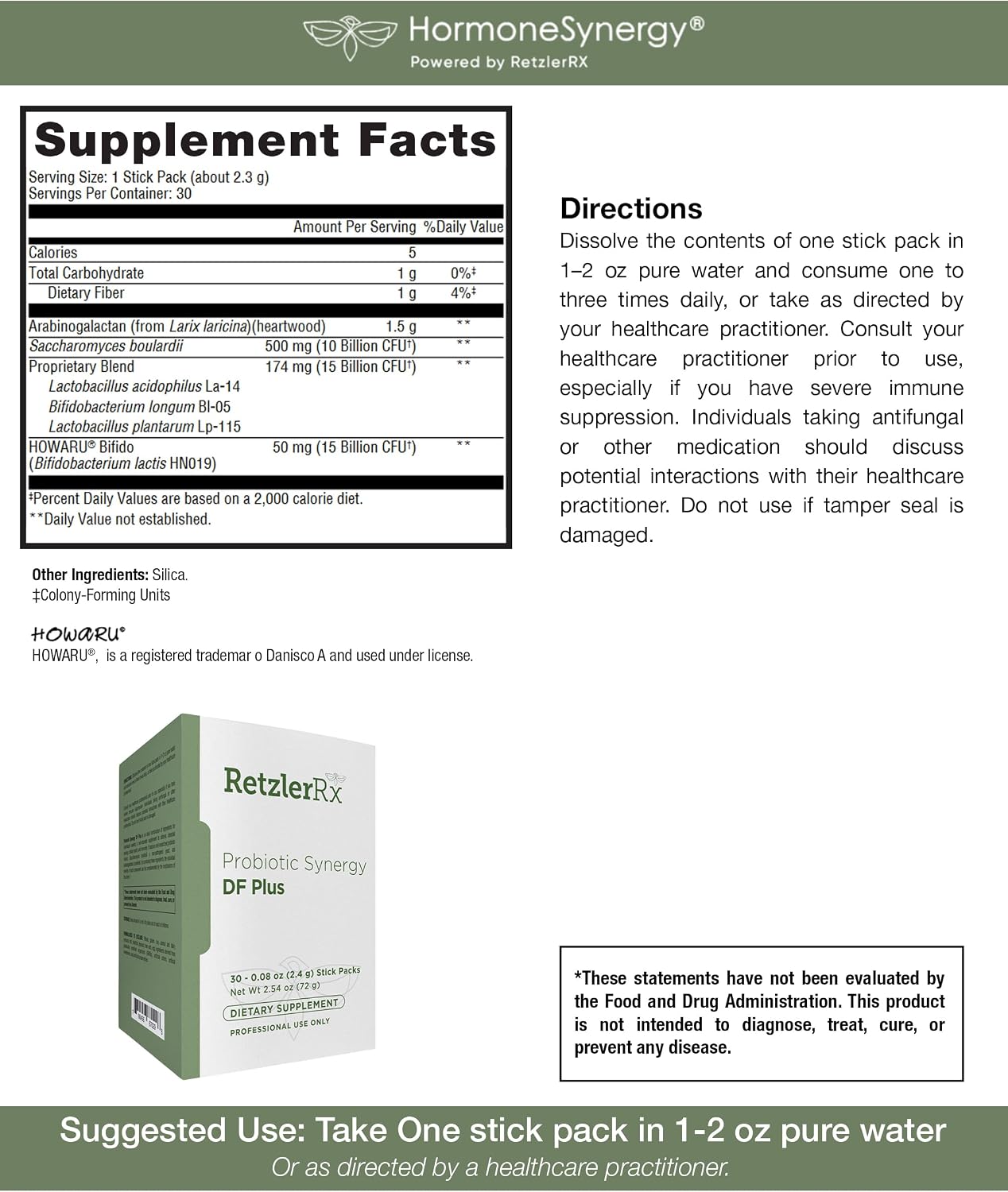 Probiotic Synergy DF Plus - 30 Billion CFU with Saccharomyces boulardii and Arabinogalactan - 30 Sachets - Comprehensive Support for Intestinal Ecology* - Professional Formula