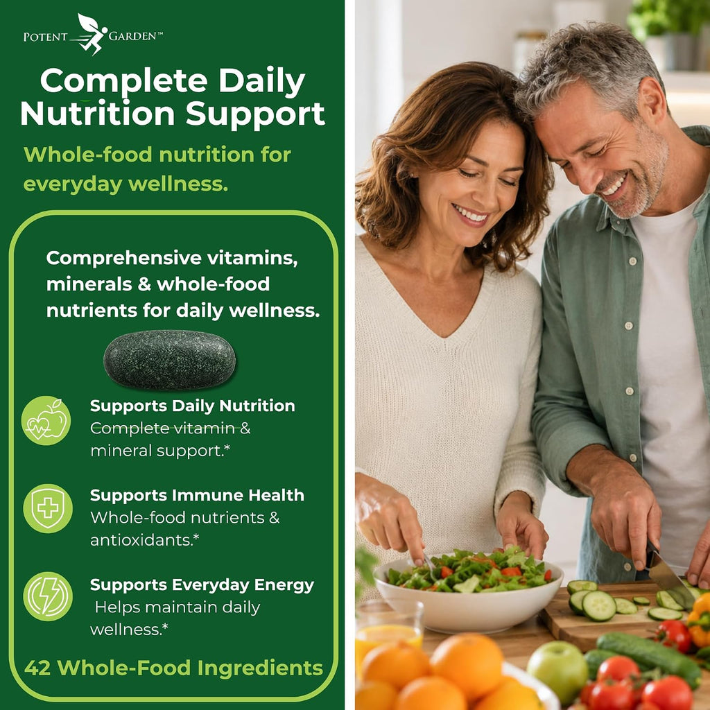 Potent Garden Multivitamínico para Hombres y Mujeres – 42 Frutas y Verduras, Probióticos y Enzimas, Complemento Alimenticio Diario, 90 Comprimidos