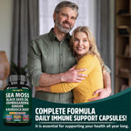 StrongVit Cápsulas de Sea Moss Orgánico con Aceite de Semilla Negra, Ashwagandha y Jengibre, Raíz de Bardana y Vejiga de Mar, Suplemento Multimineral Avanzado