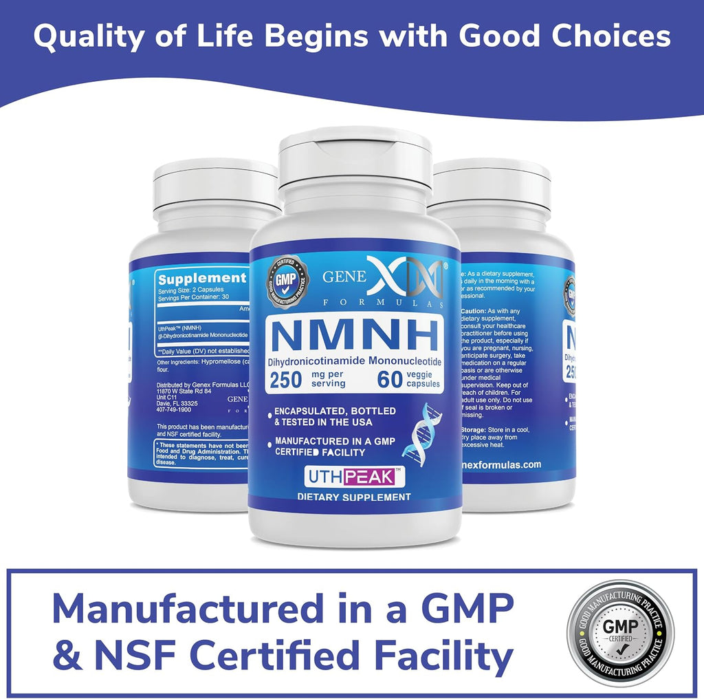 Genex Formulas 250mg NMNH (60 Capsules - 30 Servings) | Uthpeak™ NMNH (Dihydronicotinamide Mononucleotide) NAD+ Precursor for Healthy Aging - Non-GMO, Gluten-Free, Vegetarian