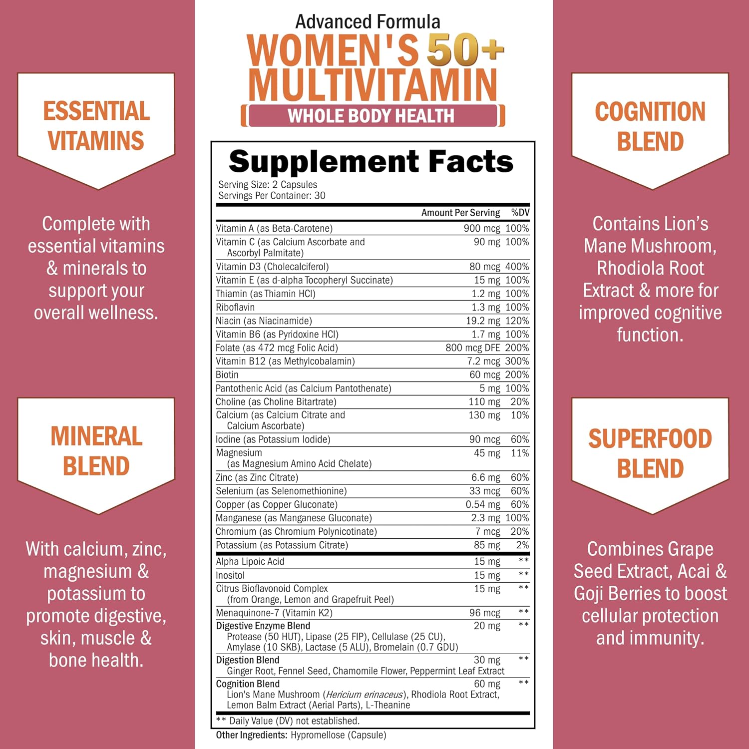 BioSchwartz Multivitamínico Diario para Mujeres 50+ - 60 Cápsulas