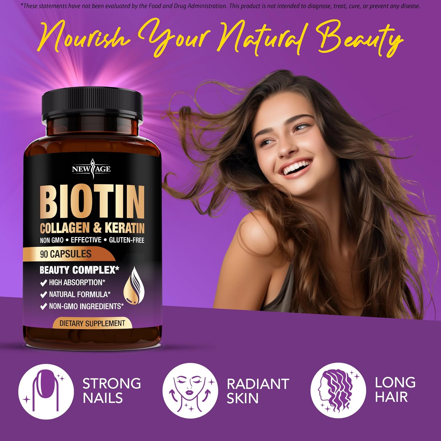 NEW AGE Biotina con Colágeno, Queratina y Ácido Hialurónico - 270 Cápsulas