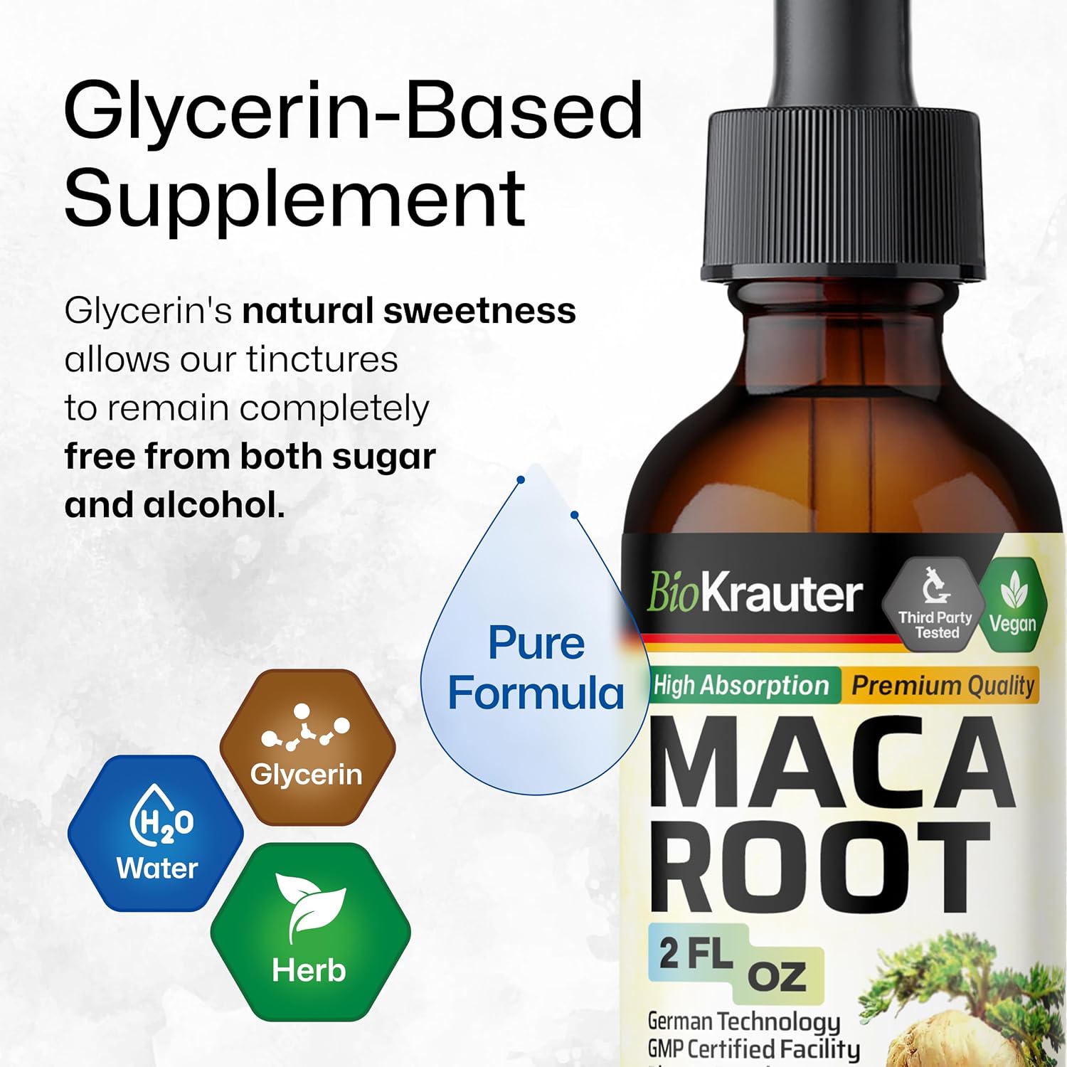 BIO KRAUTER® Maca Root for Women and Men - Vegan Maca Root Liquid Drops 680 mg for Drive & Active Lifestyle Support - 2 Fl.Oz., 28-Day Supply, Non-GMO, Alcohol & Sugar Free Herbal Supplements