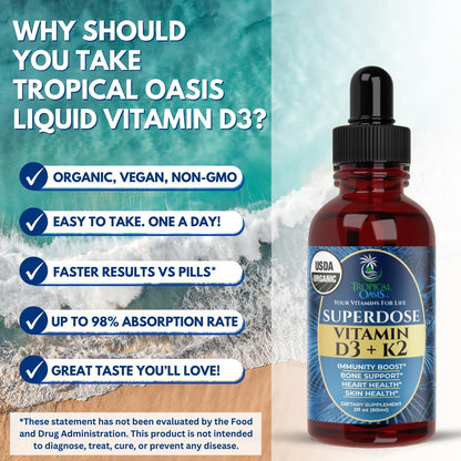 Tropical Oasis Vitamina D3 K2 Líquida Orgánica – Superdosis 8000 UI + 120 mcg K2 – 60 dosis – Image 6