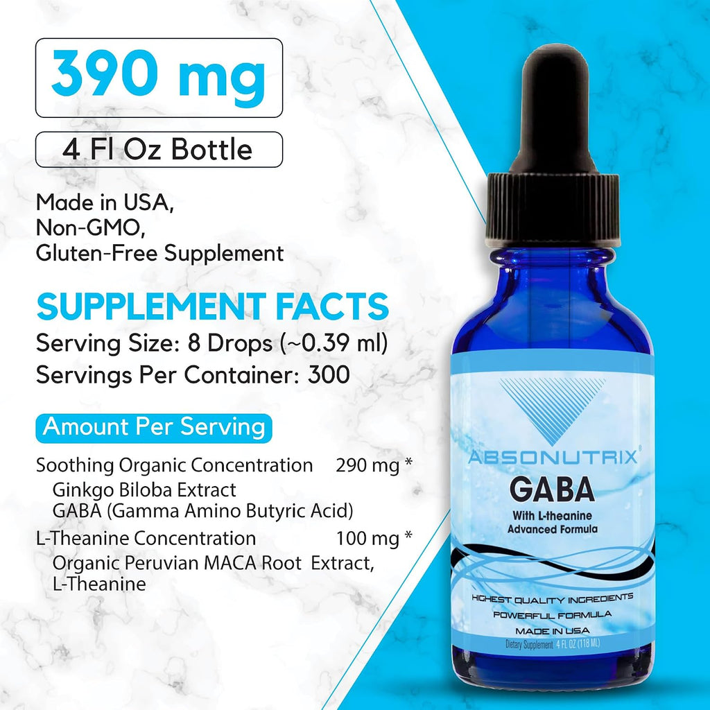 GABA con L-Teanina 290 mg, 118 ml (4 oz) – Suplemento Líquido