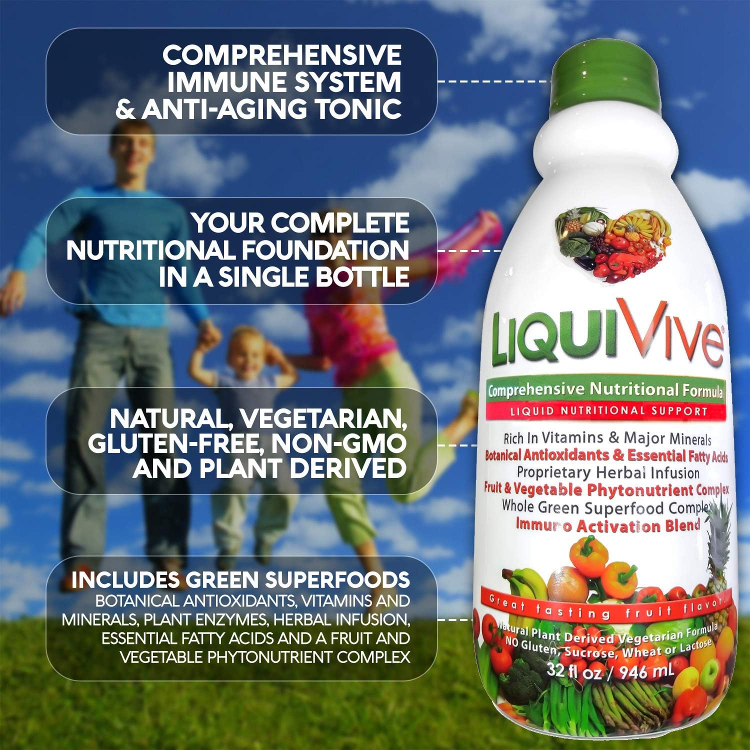 LiquiVive Liquid Vitamins Mega Nutrition - Multivitamínico Líquido Vegano, 946 ml