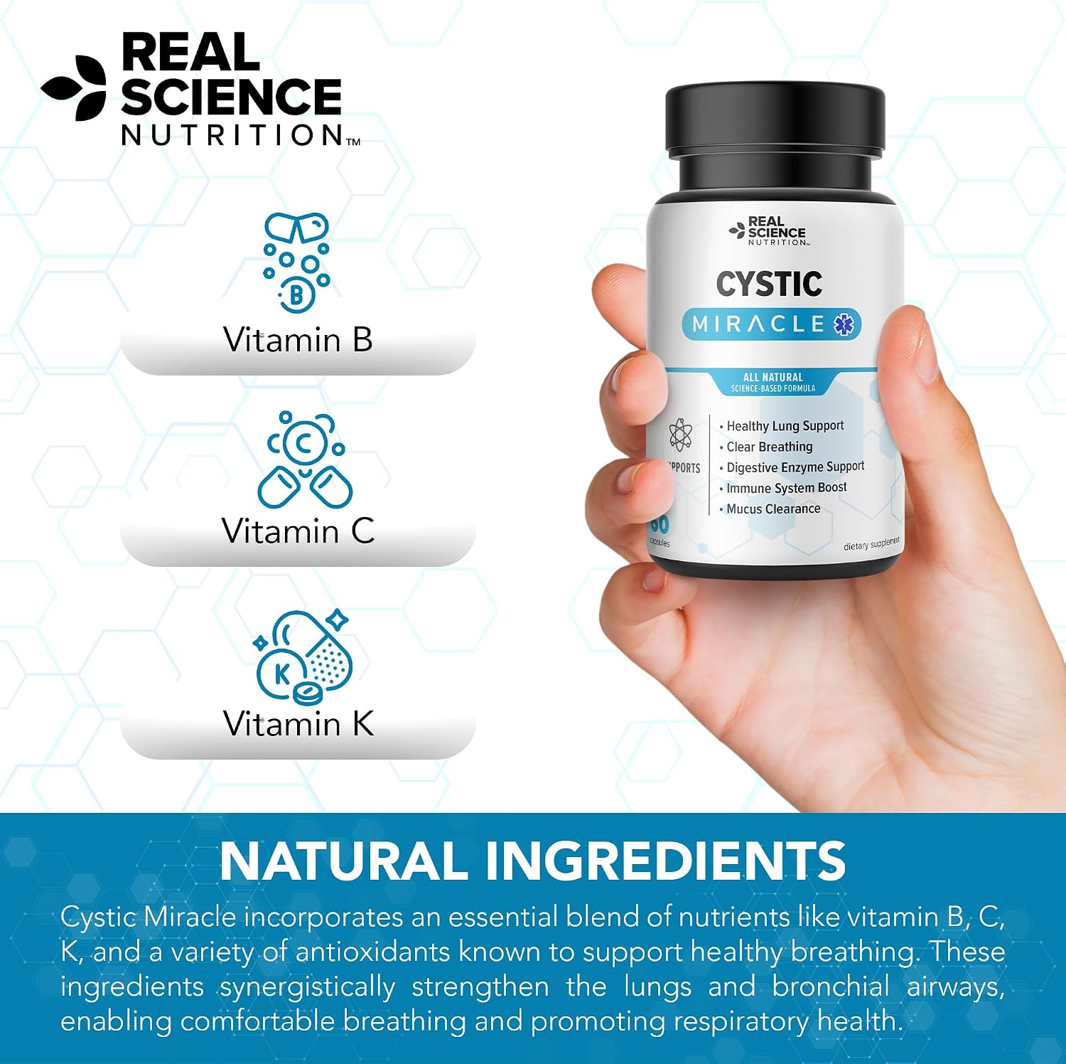 Real Science Cystic Miracle – Complemento para el Apoyo Respiratorio, 60 Cápsulas
