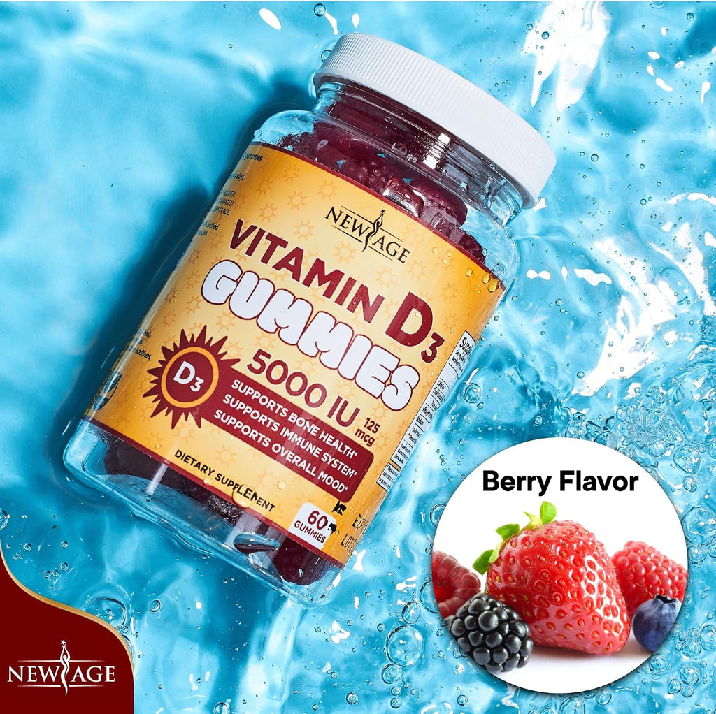 NEW AGE Immune Defense Combo – 2 unidades – Gomitas de Vitamina D3 5000 UI y Gomitas de Zinc de Alta Potencia, 120 unidades