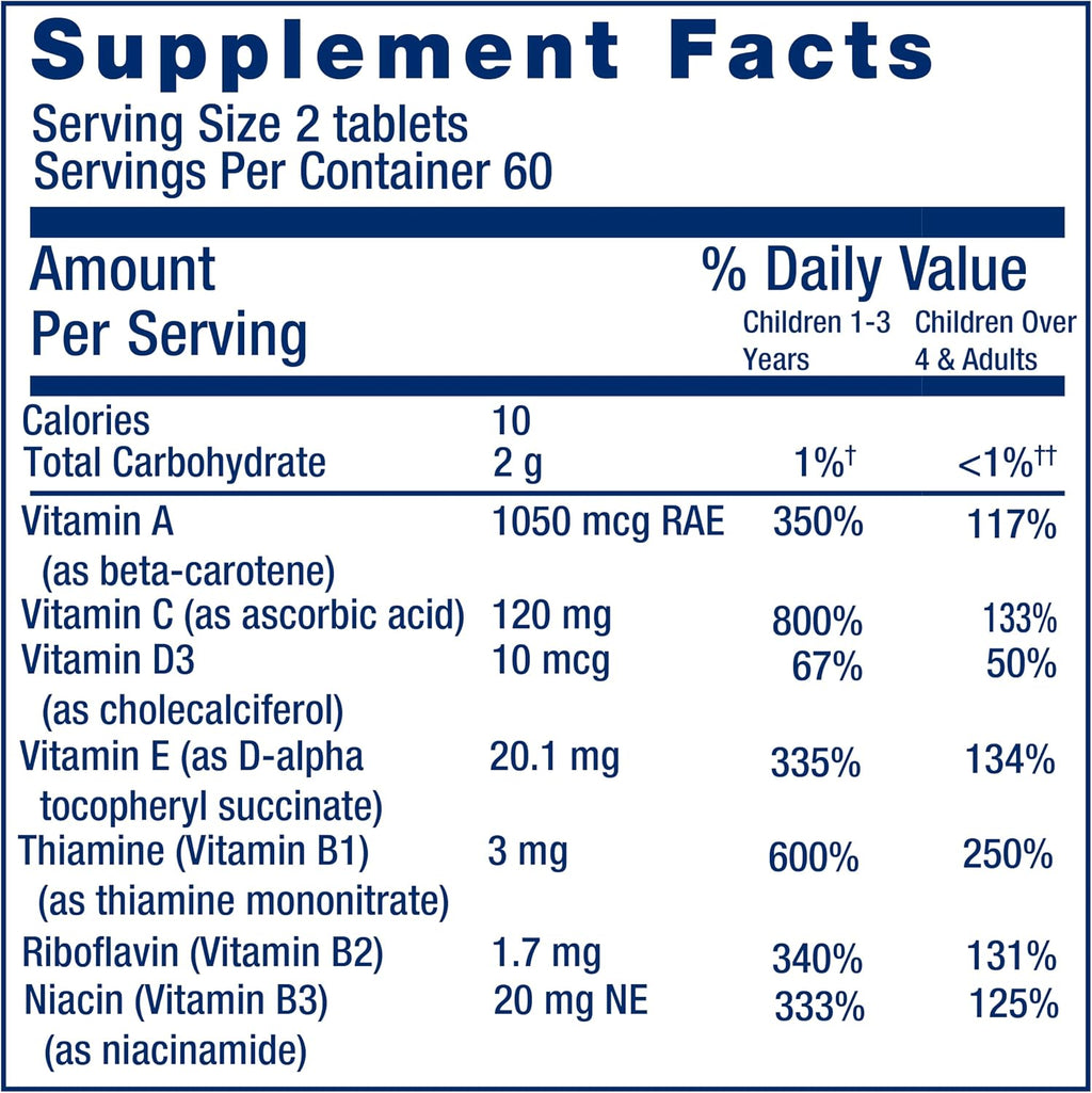 Life Extension Children's Formula Mix™ Multivitamínico para niños, 18 vitaminas y minerales, sabor a bayas, 120 comprimidos masticables