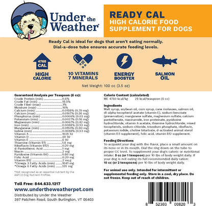 Under the Weather Ready Cal para Perros 100cc - Suplemento de Altas Calorías para Ganancia de Peso – Image 2