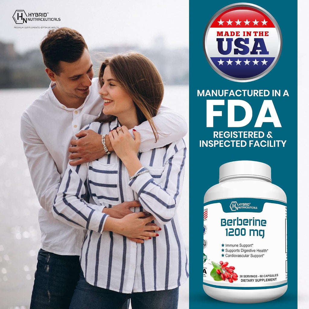Berberina 1200mg – Fórmula Concentrada de Berberina HCl – 60 Cápsulas – Hybrid Nutraceuticals