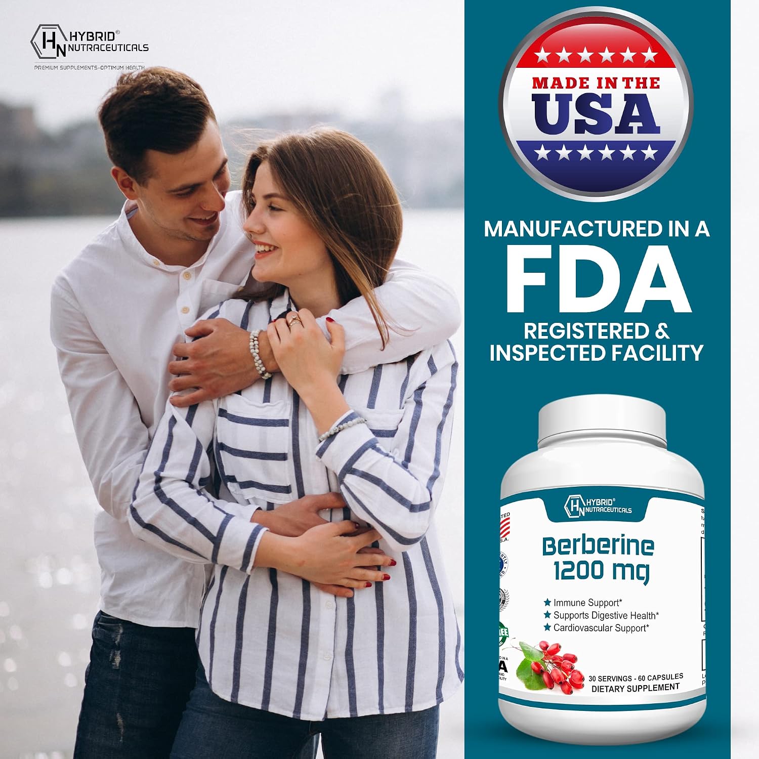 Berberina 1200mg – Fórmula Concentrada de Berberina HCl – 60 Cápsulas – Hybrid Nutraceuticals