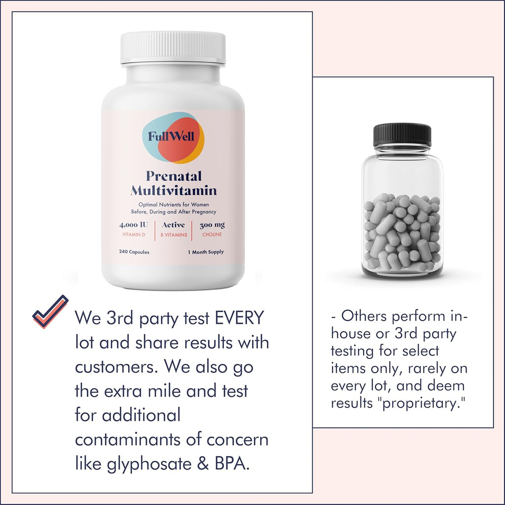 FullWell Women's Prenatal Multivitamin, 240 Cápsulas (60 Dosis, 2 Envases)