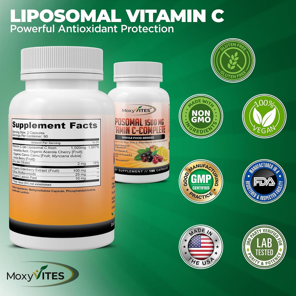 MoxyVites Vitamina C Liposomal con Zinc y Bayas Orgánicas (180 Cápsulas)