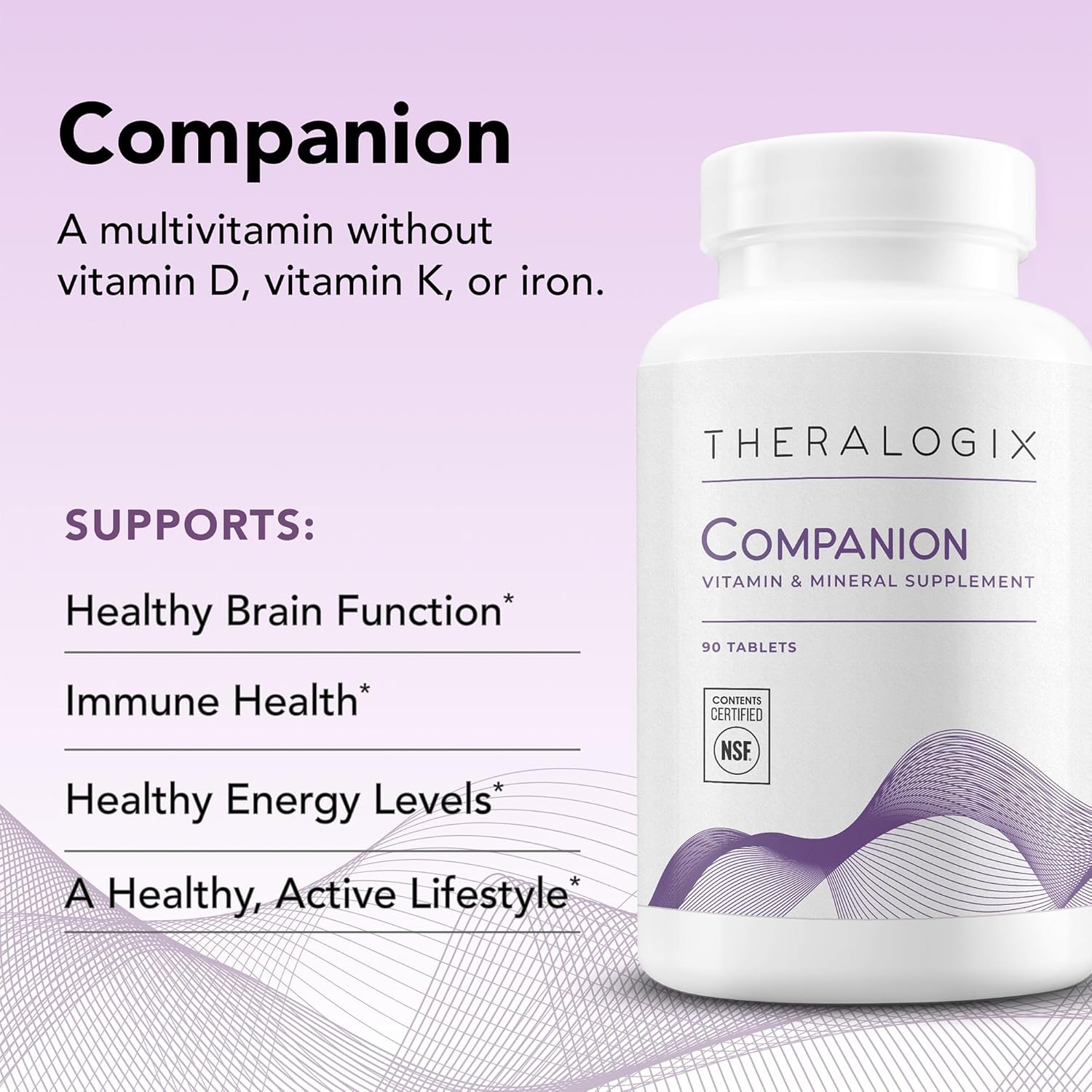 Theralogix Companion Multivitamínico y Mineral - 90 Comprimidos - Para Mujeres y Hombres Sin Hierro, Vitamina D ni Vitamina K - Vitaminas B, Zinc y Magnesio - NSF Certificado
