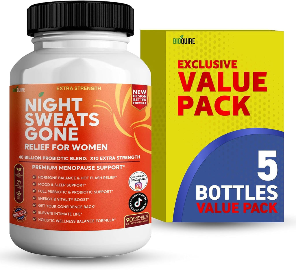 BIOQUIRE Night Sweats Gone - Alivio Menopáusico con Probióticos, 40 Mil Millones de UFC | 90 Cápsulas