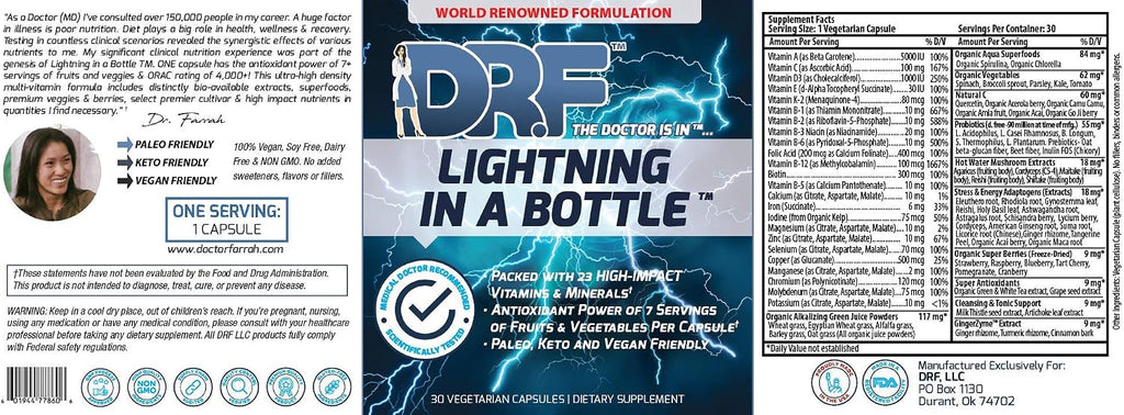 Lightning in a Bottle de Doctor Farrah | Multivitamínico con 23 Vitaminas y Minerales | Antioxidante