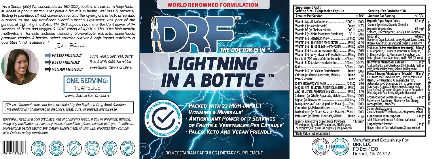 Lightning in a Bottle de Doctor Farrah | Multivitamínico con 23 Vitaminas y Minerales | Antioxidante