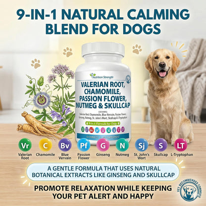 Nutrition Strength 9-en-1 Valeriana para Perros 200mg, Manzanilla 160mg, L-Triptófano y Hierbas para Estrés y Calma, 120 – Image 2