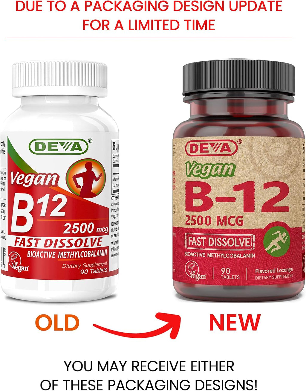 Deva Vitaminas Veganas B-12, 2500 mcg, Comprimidos Sublinguales de Disolución Rápida, 90 Comprimidos (Paquete de 3)