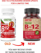 Deva Vitaminas Veganas B-12, 2500 mcg, Comprimidos Sublinguales de Disolución Rápida, 90 Comprimidos (Paquete de 3)