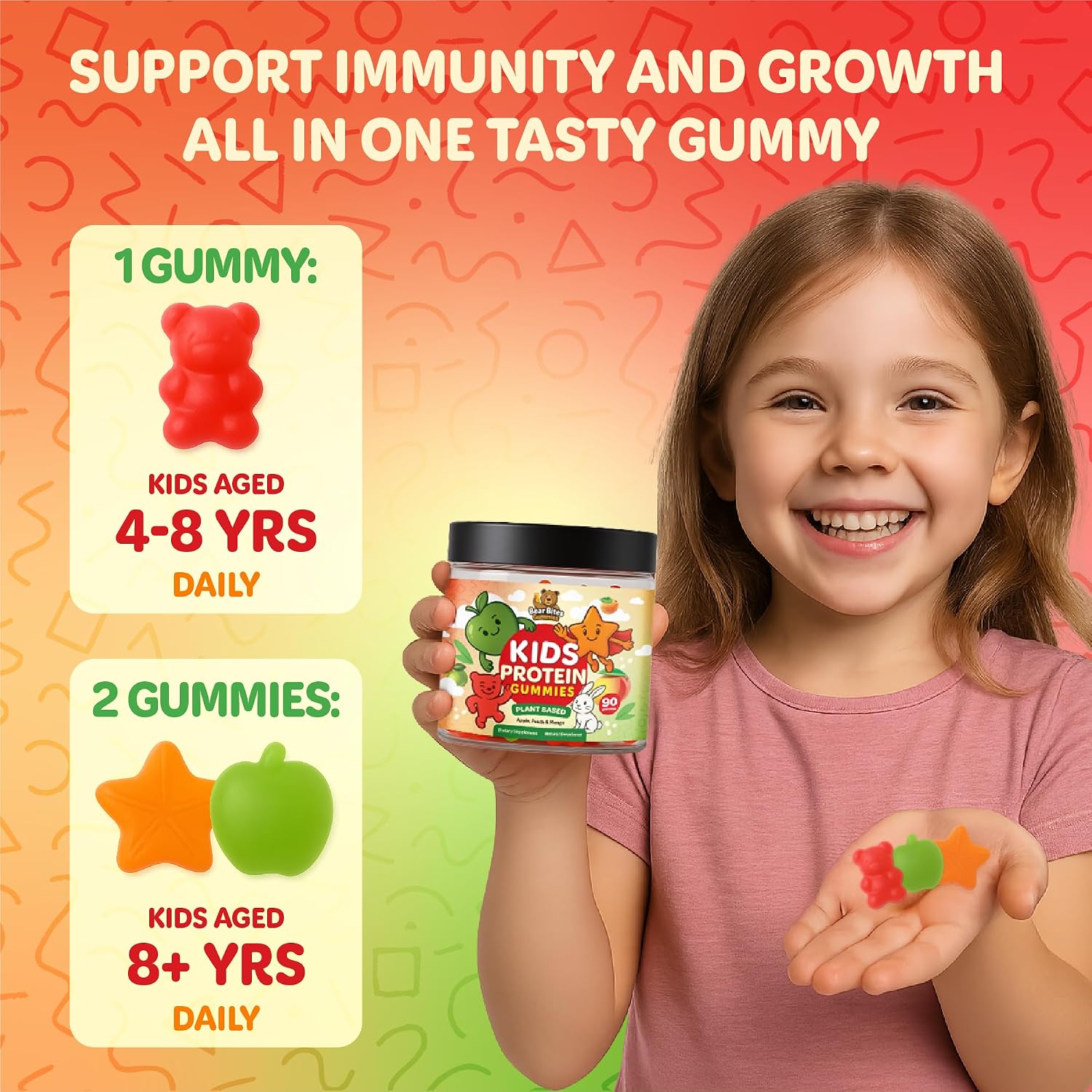 Bear Bites Gummies - Gomitas Proteicas Vegetales para Niños - Sin Azúcar, Veganas, con Vitamina C - 90 Unidades