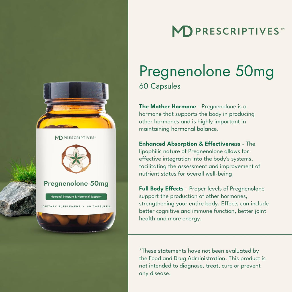 MD Prescriptives Pregnenolona - Fórmula Vegana para el Equilibrio Hormonal - 60 Cápsulas Vegetales (50 mg)