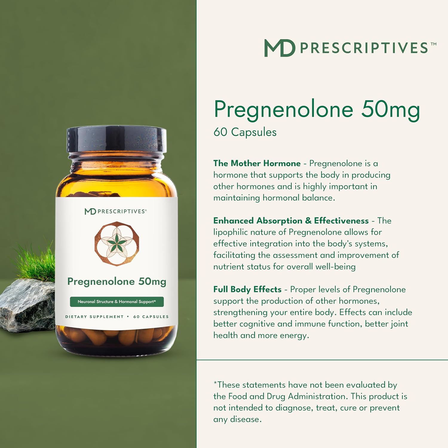 MD Prescriptives Pregnenolona - Fórmula Vegana para el Equilibrio Hormonal - 60 Cápsulas Vegetales (50 mg)