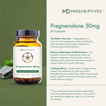MD Prescriptives Pregnenolona - Fórmula Vegana para el Equilibrio Hormonal - 60 Cápsulas Vegetales (50 mg)