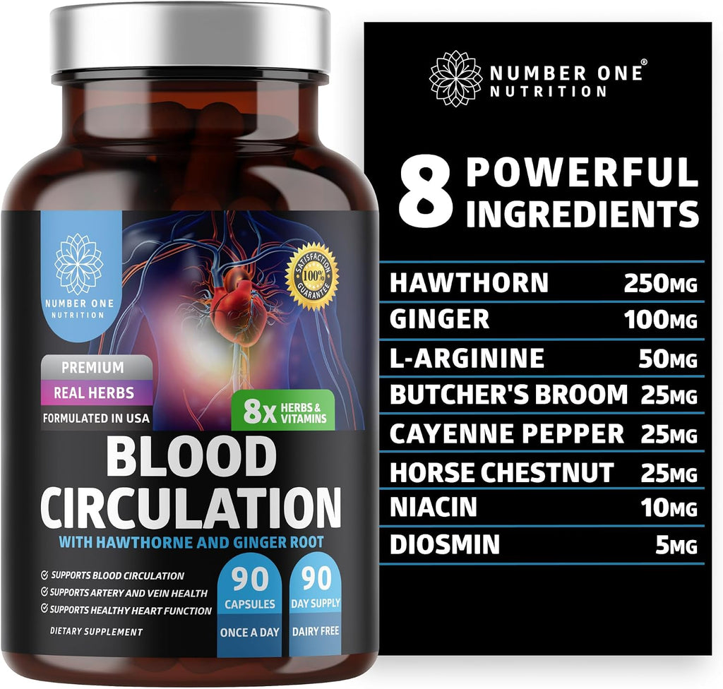 Number One Nutrition Suplemento Premium para la Circulación Sanguínea con 8 Hierbas y Vitaminas