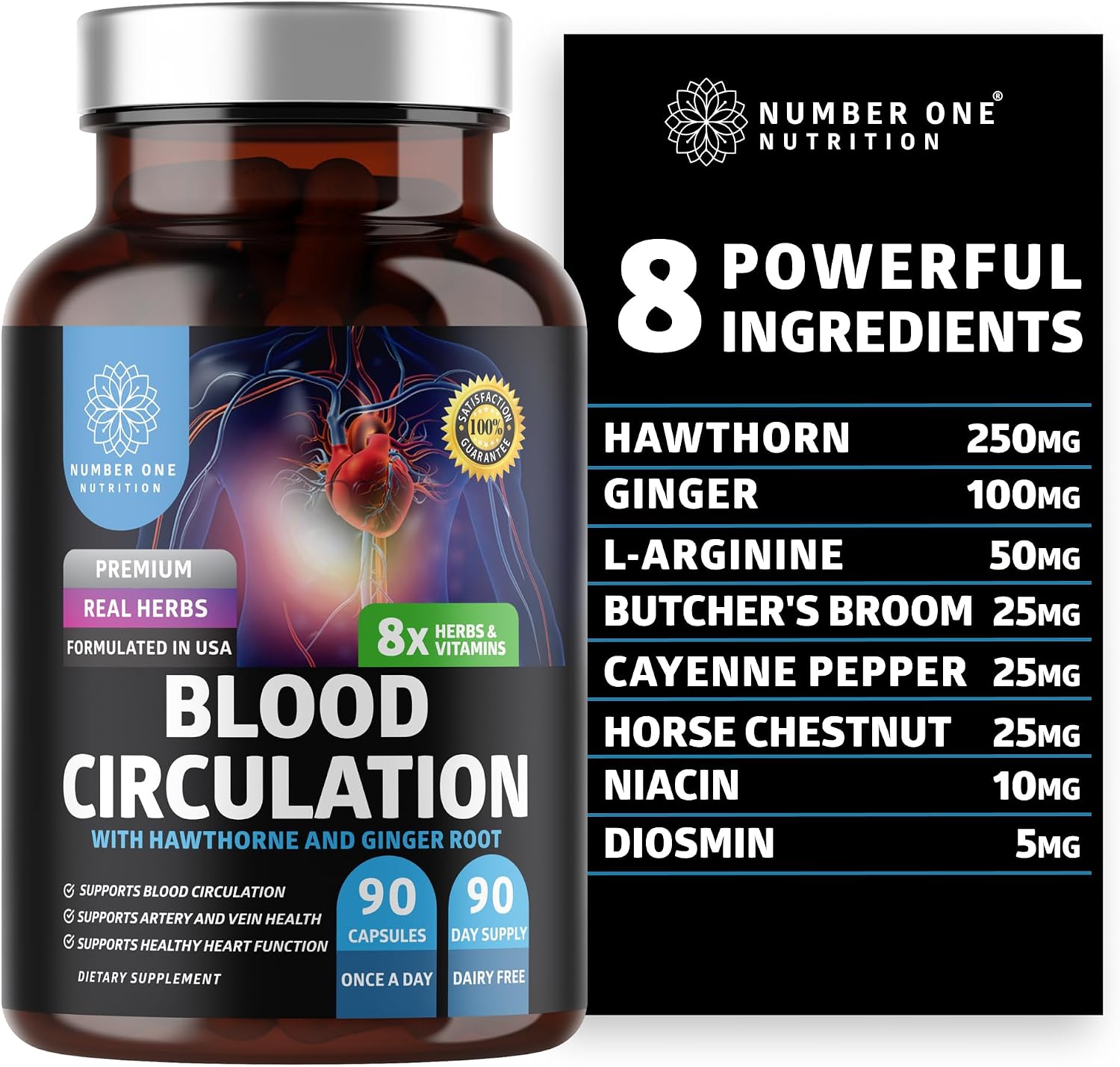 Number One Nutrition Suplemento Premium para la Circulación Sanguínea con 8 Hierbas y Vitaminas