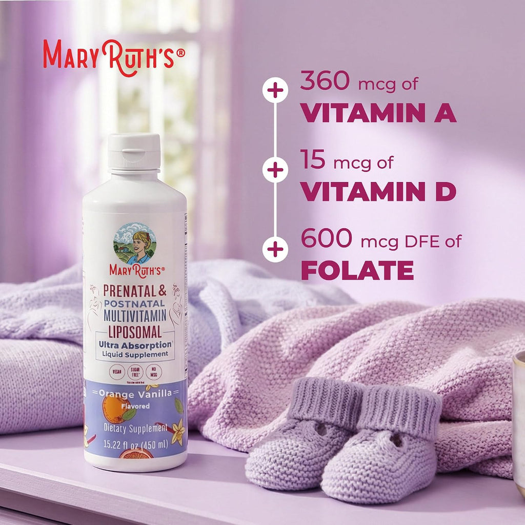 MaryRuth’s Prenatal & Postnatal Multivitamin Liposomal | Multivitamínico Prenatal y Postnatal | con Folato, Colina, Omega 3 DHA | Vegano | Sin Azúcar | 30 Dosis