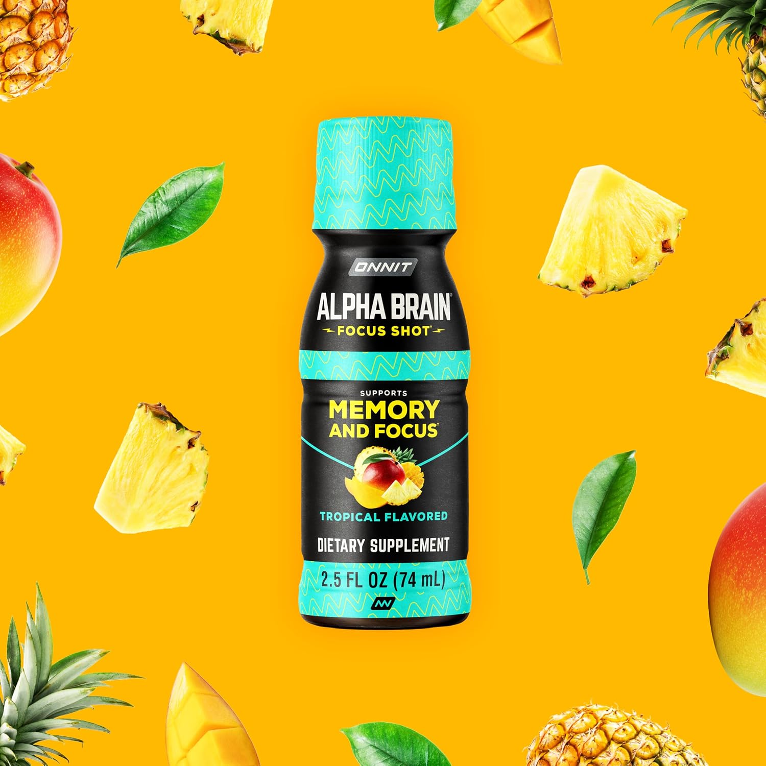 ONNIT Alpha Brain Focus Shot, Sabor Tropical, 6 unidades, Certificado IGEN™ No GMO