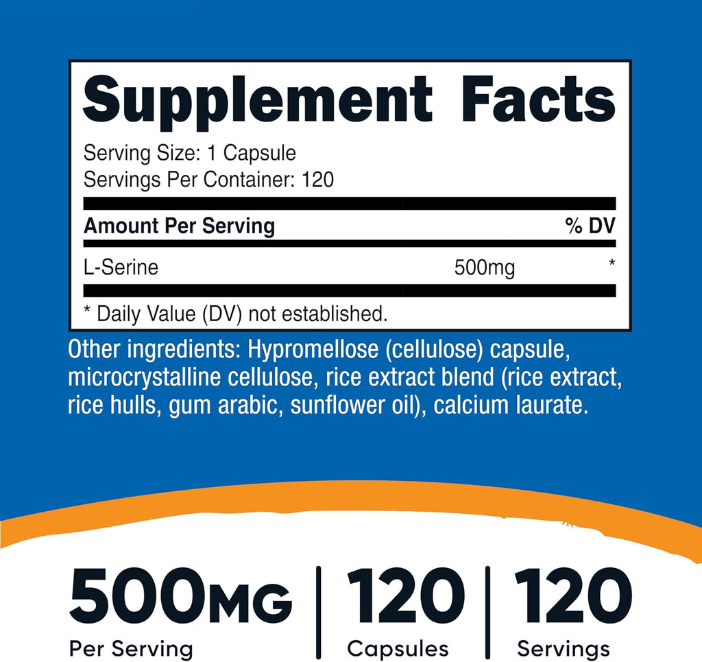 Nutricost L-Serina 500mg, 120 Cápsulas - Sin OGM, Sin Gluten, Cápsulas Vegetarianas