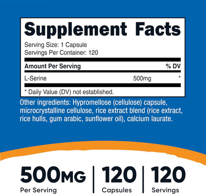 Nutricost L-Serina 500mg, 120 Cápsulas - Sin – Síntesis de fosfatidilserina, un fosfolípido importante para la – Image 2