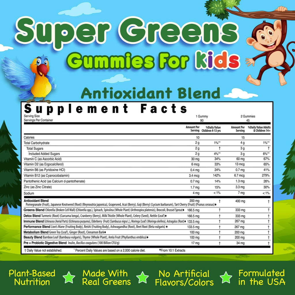 Infusions Super Green Gummies para Niños - 90 Gominolas de Superalimentos Verdes
