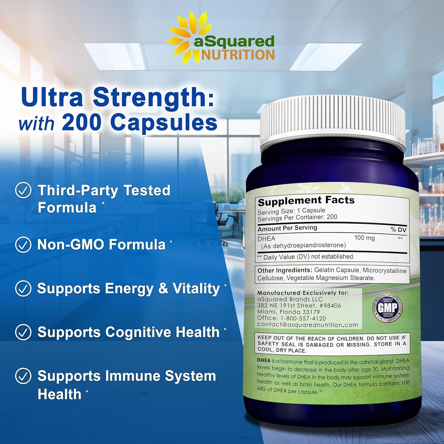 DHEA 100 mg, 200 cápsulas - Suplemento dietético de dehidroepiandrosterona