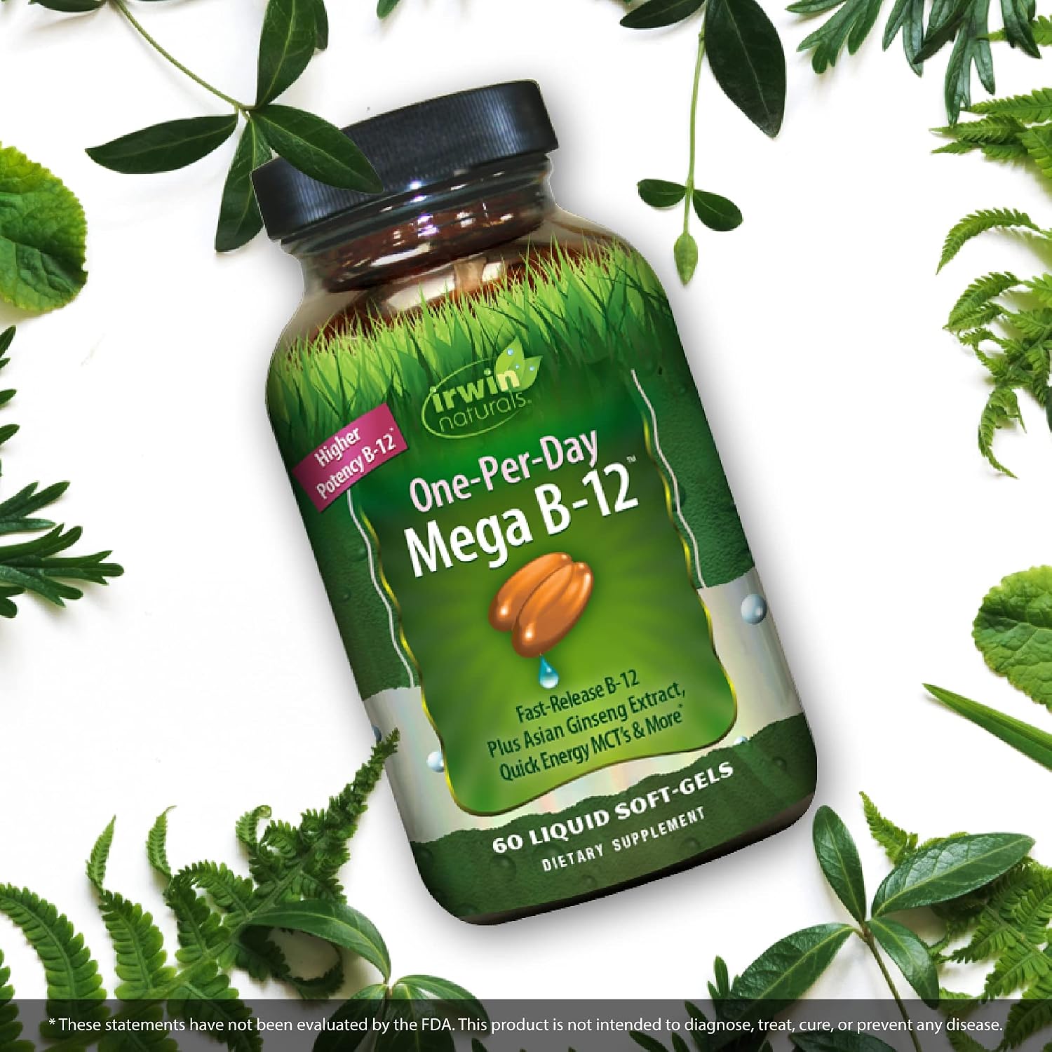 Irwin Naturals One-Per-Day Mega B-12 1.500 mcg Metilcobalamina - Absorción Rápida con MCT y Ginseng Asiático - 60 Cápsulas Blandas Líquidas